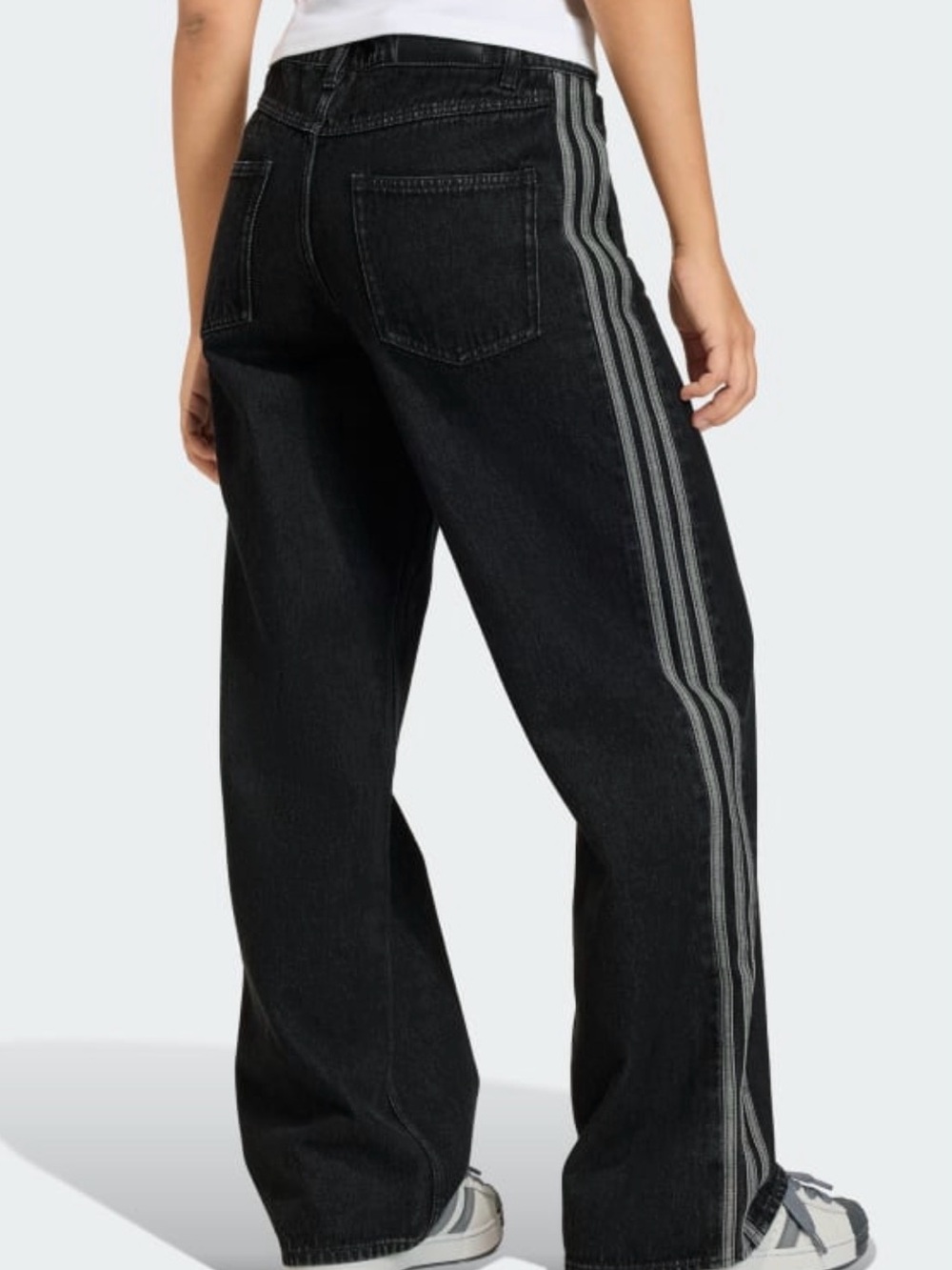 ADIDAS WOMENS FIREBIRD BLACK WASH DENIM WIDE LEG TRACK PANTS Jeans SIZE 32 x 32